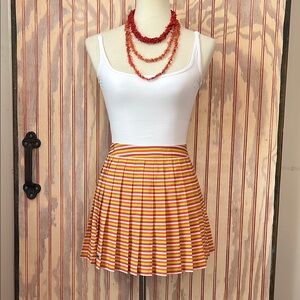 Lacoste Striped Knife Pleated Mini Tennis Skirt Orange & Yellow Side Zip Size 36
